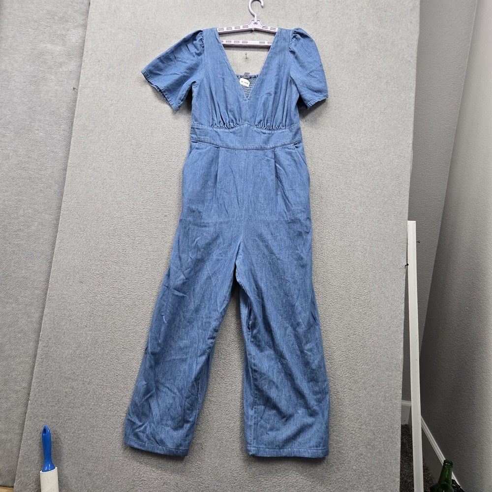 Old Navy Women Pants L TALL Blue Denim Jumpsuit Casual Relaxed Stretch